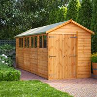 Power Overlap Apex Shed 18' x 6' Double Doors in Natural Timber