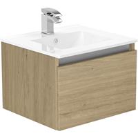 Newland Single Drawer Wall Hung Vanity Unit With Basin Natural 500mm in Oak MFC