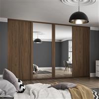 Spacepro Shaker 4 Door Sliding Wardrobe Kit and Mirror 2898 x 2260mm in Walnut Steel/MFC/Glass