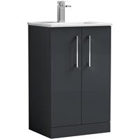 Nuie Arno Double Door Floor Standing Vanity Unit Soft 500mm With Minimalist Basin in Black MFC