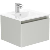 Newland Single Drawer Wall Hung Vanity Unit With Basin Pearl 500mm in Grey MFC