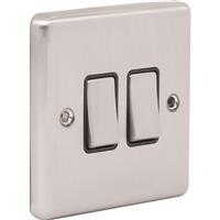 Wessex Electrical Wessex Brushed Stainless Steel Switch 2 Gang 2 Way in Silver