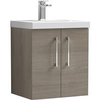 Nuie Arno Double Door Wall Hung Vanity Unit Solace 500mm With Standard Basin in Oak MFC