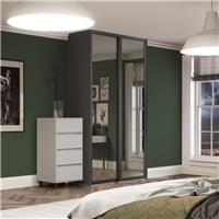 Spacepro Shaker 2 Door Sliding Wardrobe Kit Graphite Framed Mirror 1145 x 2260mm in Grey Steel/Glass