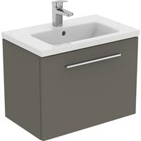 Ideal Standard i. life S Compact Wall Hung Vanity Unit with Basin Matt 600mm with Brushed Chrome Handle in Quartz Grey