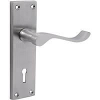 Unbranded Victorian Scroll Door Handles Lock Satin (Pair) in Silver Zinc Alloy