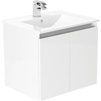 Newland Double Door Wall Hung Vanity Unit With Basin Gloss 600mm in White MFC