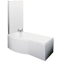 Nuie B Shaped Shower Bath with Panel and Leg Set 1500mm Left Hand in White Acrylic