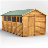 Power Overlap Apex Shed 18' x 8' Double Doors in Natural Timber