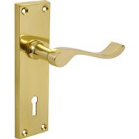 Unbranded Victorian Scroll Door Handles Lock Brass (Pair) in Gold