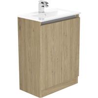 Newland Double Door Slimline Floor Standing Vanity Unit With Basin Natural 600mm in Oak MFC