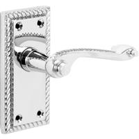 Georgian Scroll Door Handles Short Latch Polished (Pair) in Silver Zinc Alloy