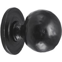 Old Hill Ironworks Hammered Ball Cabinet Knob on Round Rose 32mm Ball in Black Cast Iron