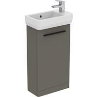 Ideal Standard i. life S Compact Cloakroom Wall Hung Vanity Unit with Basin Matt 410mm with Matt Black Handle in Quartz Grey