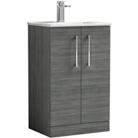 Nuie Arno Double Door Floor Standing Vanity Unit 500mm With Minimalist Basin in Anthracite MFC