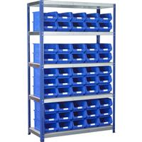 Barton Eco 5 Tier Shelving Bay with Blue Bins 1800 x 1200 x 450mm Plastic