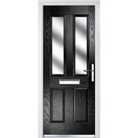 Crystal Composite Door Four Square Two Glass Left Hand 920mm x 2055mm Obscure Glass Glazing in Black