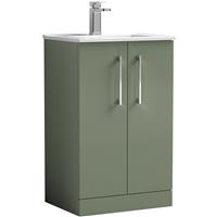 Nuie Arno Double Door Floor Standing Vanity Unit Satin 500mm With Minimalist Basin in Green MFC