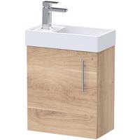 Nuie Vault Single Door Compact Wall Hung Vanity Unit Bleached 400mm With Ceramic Basic in Oak MFC