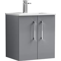 Nuie Arno Double Door Wall Hung Vanity Unit Satin 500mm With Minimalist Basin in Grey MFC