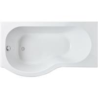 Nuie P Shaped Shower Bath with Panel and Leg Set 1500mm Right Hand in White Acrylic