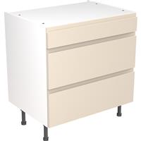 Kitchen Kit Flatpack J-Pull Kitchen Cabinet Base 3 Drawer Unit Super Gloss 800mm in Cashmere MFC
