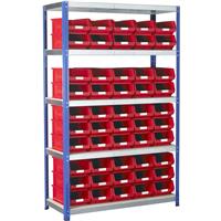 Barton Eco 5 Tier Shelving Bay with Red Bins 1800 x 1200 x 450mm Plastic