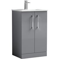 Nuie Arno Double Door Floor Standing Vanity Unit Satin 500mm With Minimalist Basin in Grey MFC