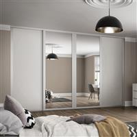 Spacepro Shaker 4 Door Sliding Wardrobe Kit and Mirror 3506 x 2260mm in White Steel/MFC/Glass