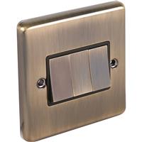 Wessex Electrical Wessex Antique Brass Switch 3 Gang 2 Way in Gold Electroplated Steel