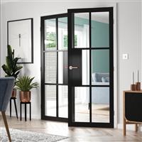 JB Kind Civic Clear Glass Internal Door 35 x 1981 x 838mm in Black Mdf
