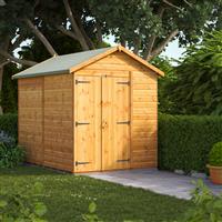 Power Windowless Apex Shed 8' x 6' Double Door in Natural Timber