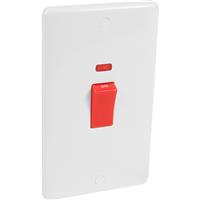 Wessex Electrical Wessex 45A DP Switch Tall + Neon in White Plastic