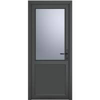 Crystal uPVC Single Door Half Glass Half Panel Left Hand Open In 840mm x 2090mm Obscure Triple Glazed /White in Grey