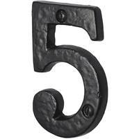 Old Hill Ironworks Door Numeral Number 5 in Black Cast Iron