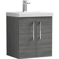Nuie Arno Double Door Wall Hung Vanity Unit 500mm With Standard Basin in Anthracite MFC