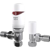 Drayton TRV4 15mm Angled with Lockshield in White Brass