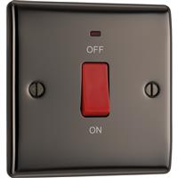 BG Nexus Metal 45A Square DP Switch 1 Gang + Neon in Black Nickel