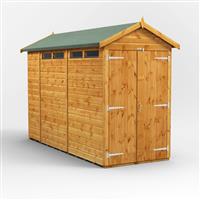 Power Apex Security Shed 10' x 4' - Double Doors in Natural Timber