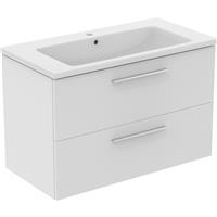 Ideal Standard i. life B Double Drawer Wall Hung Unit with Basin Matt 1000mm with Brushed Chrome Handles in White