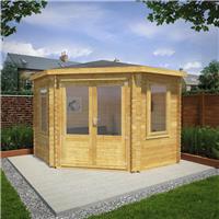 Mercia Corner Cabin - 28mm 3m x 3m Double Glazed in Natural Timber