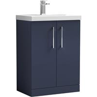 Nuie Arno Double Door Floor Standing Vanity Unit Midnight 600mm With Standard Basin in Blue MFC