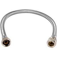 Flexible Tap Connector 15mm x 1/2" 13mm Bore. 500mm in Chrome Rubber/Steel
