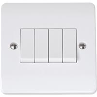 Scolmore Click Mode 10AX Switch Single Plate 4 Gang 2 Way in White Urea