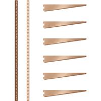 Rothley Bright Twin Slot Shelving Kit 1980mm Uprights (x2) & 320mm Brackets (x6) in Copper Steel
