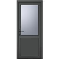 Crystal uPVC Single Door Half Glass Half Panel Right Hand Open In 890mm x 2090mm Obscure Triple Glazed /White in Grey