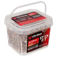 Ulti-Mate Stick-Fit Woodscrews Tub 4.0 x 60mm (700pk) in Gold