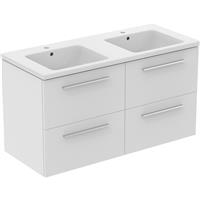 Ideal Standard i. life B 4 Drawer Wall Hung Unit with Double Basin Matt 1200mm with Brushed Chrome Handles in White