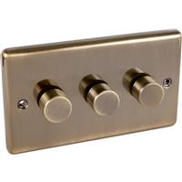 Wessex Electrical Wessex Antique Brass Dimmer Switch 3 Gang 250W in Gold Electroplated Steel