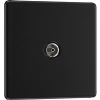 BG Screwless Flatplate Matt Single Socket For TV or FM Co-Axial Aerial Connection 1 Gang in Black Plastic